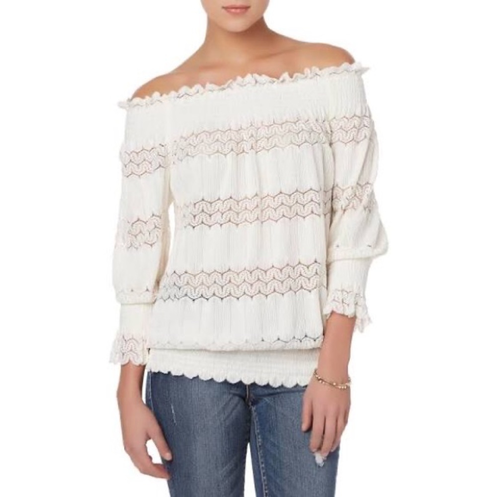Simply Styled Smocked Jacquard Top Cloud Dancer,